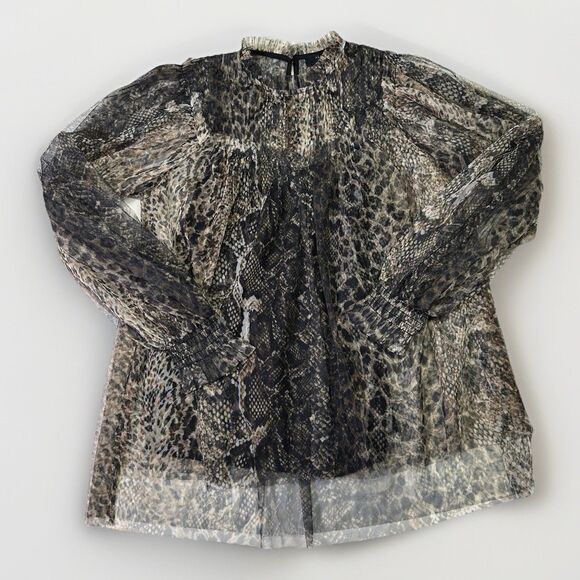 ALLSAINTS Perri Noche Top - Animal Print Mesh Blouse - Size US 2 / UK 6 - NWT